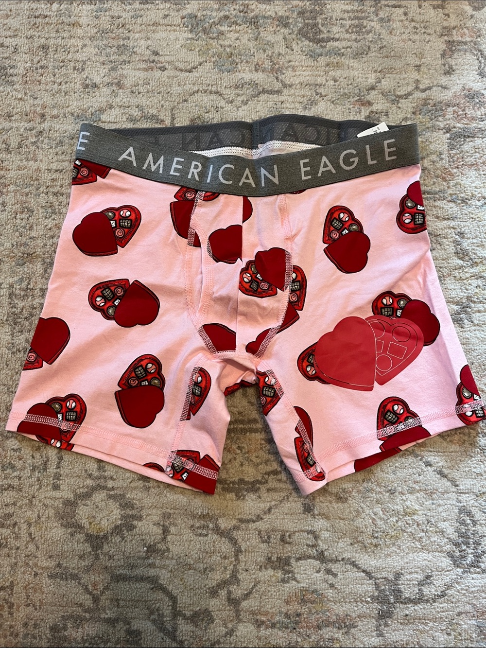 American Eagle Outfitters Pink Boxer Briefs with Red Heart Print